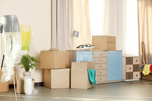 Organised boxes and furniture ready for storage in Finsbury Park