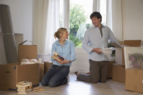Helper carrying boxes during a flat move in Finsbury Park