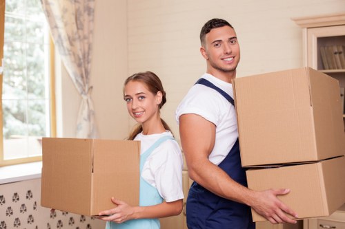 Boxes and business equipment prepared for a local commercial move